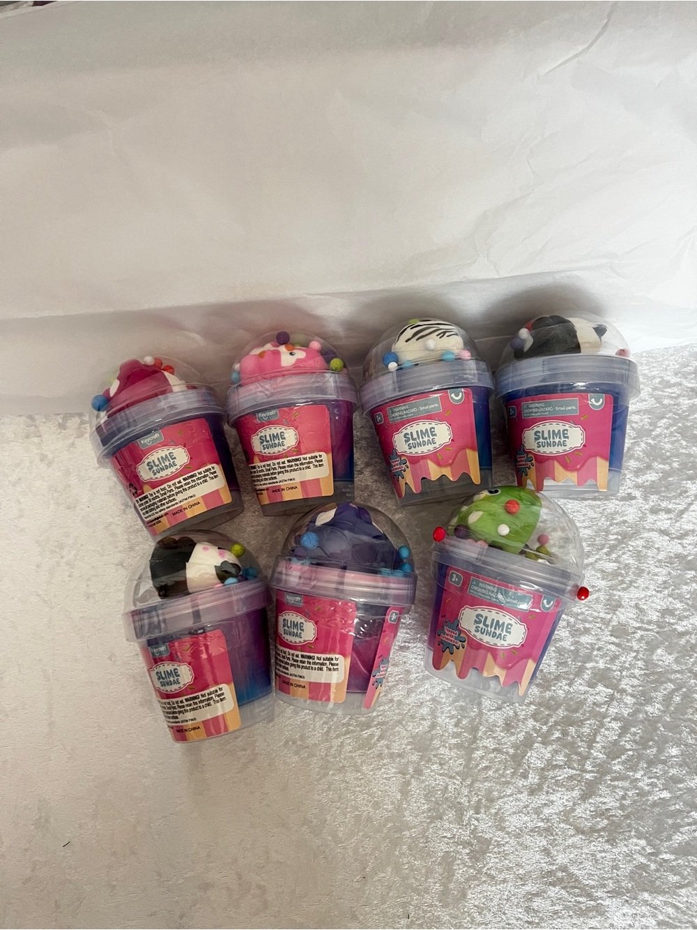 Lot of 7 Slime Sundae Party Favor Topped with Cuteness Squishy Animals Age 3+
